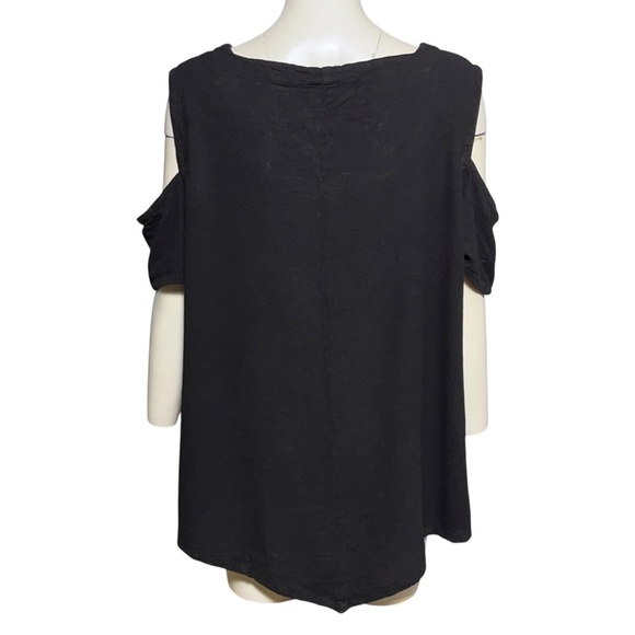 OH MY GAUZE! Size 3 XXL Tunic Top Black Cold Shoulder Square Neck Asymmetric Hem - Picture 5 of 8